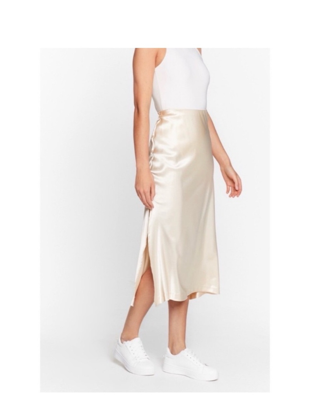 Nasty Gal Satin Midi Slip Skirt - Cream & Hot Pink